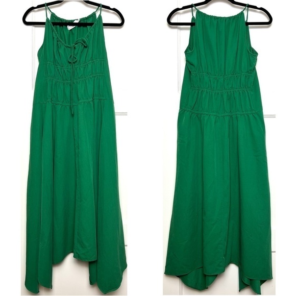 PROENZA SCHOULER Emerald Crepe Ruched Smocked Tie Front Sleeveless Midi Dress 10 - Picture 13 of 16